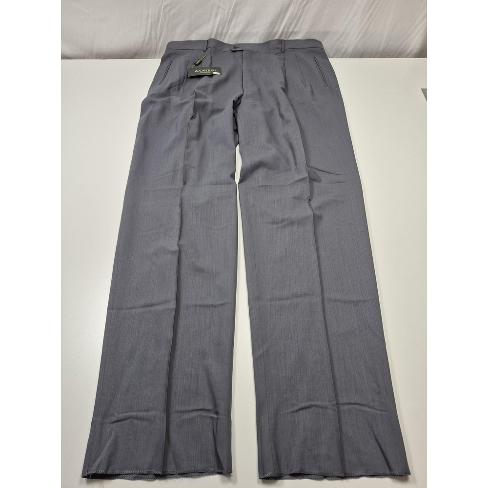 VTG Zanieri Dress Pants Men's 44x36 Gray Wool Pleated Super 100s Unhemmed Italy